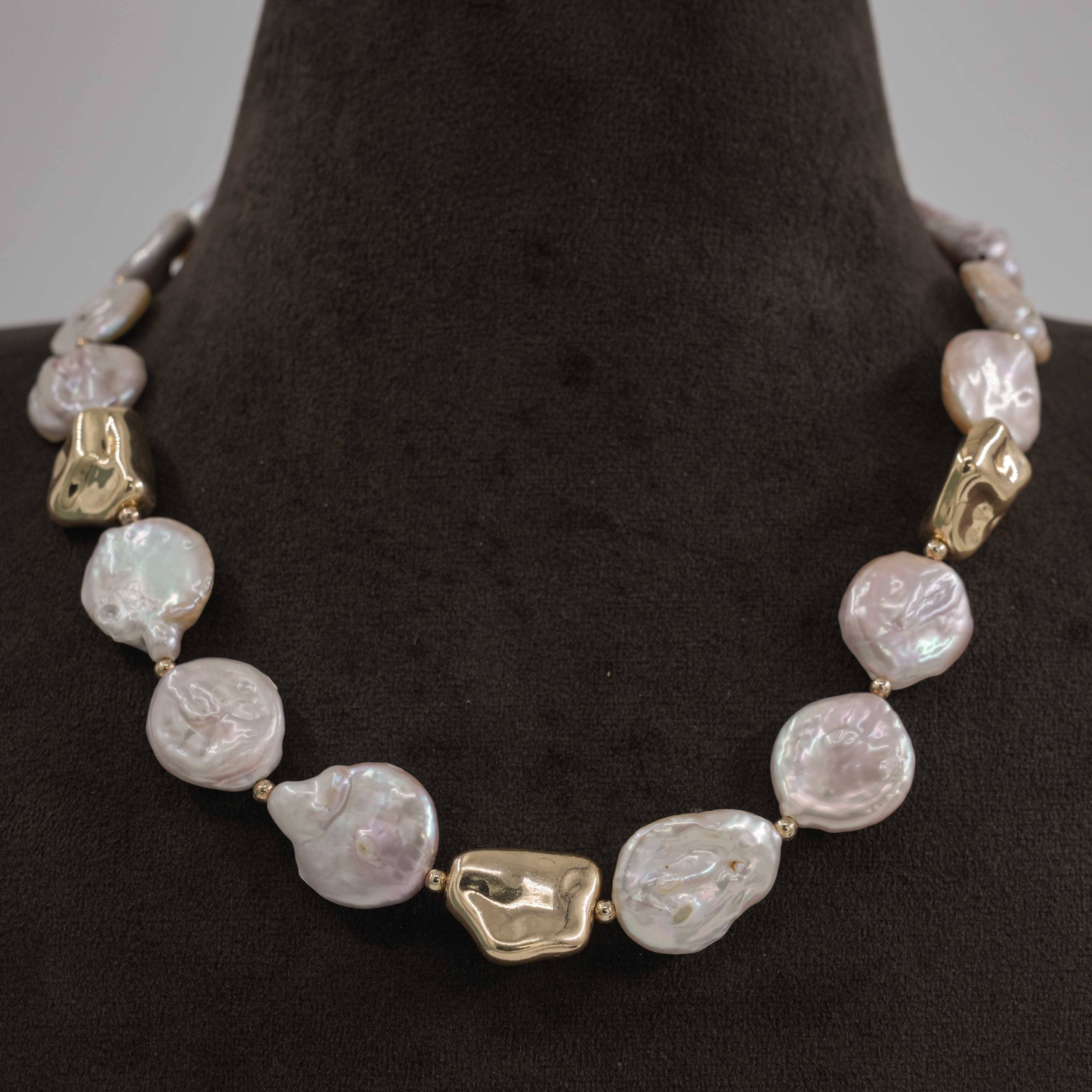 The Pearl Atelier by Kabra Pearls - Baroque Single Layered Flat Pearl Fancy Chain with Bracelet